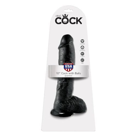 King Cock 10 Inch Dildo w Balls Black from Nice 'n' Naughty