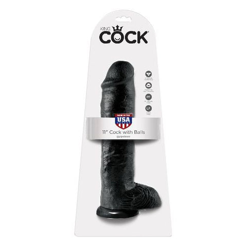 King Cock 11 Inch Dildo w Balls Black from Nice 'n' Naughty