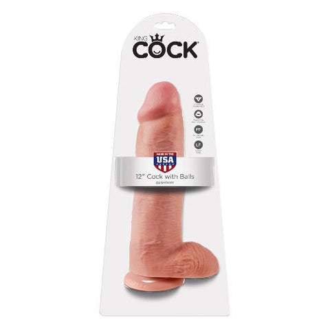 King Cock 12 Inch Dildo w Balls Light Skin Tone from Nice 'n' Naughty