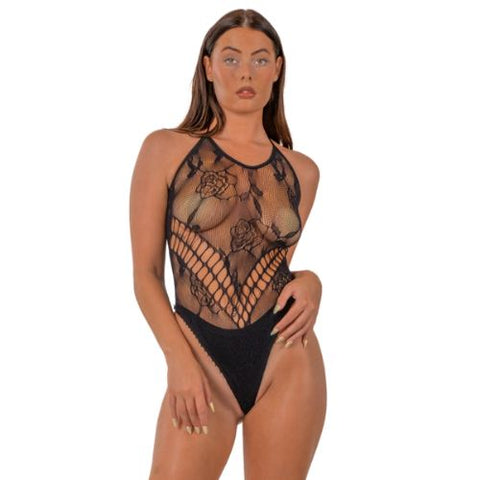 Lace by LJ Floral Halter Bodysuit Black from Nice 'n' Naughty