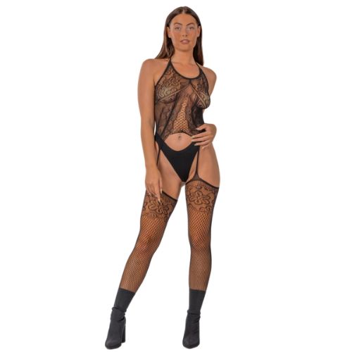 Lace by LJ Lace Suspender Bodystocking Black from Nice 'n' Naughty