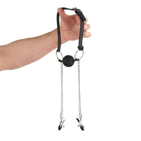Me You Us Silicone Gag with Clamps Black from Nice 'n' Naughty