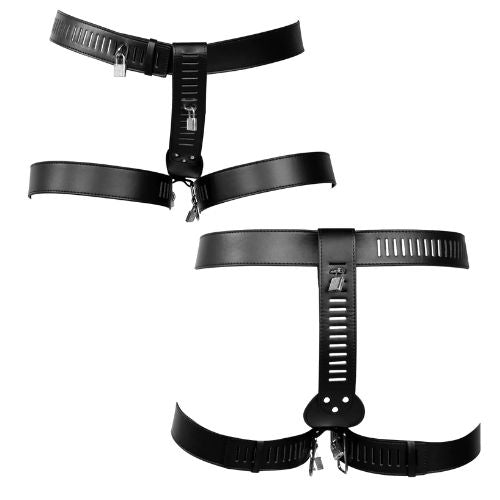 Ouch! Female Chastity Belt w Leg Restraint Black from Nice 'n' Naughty